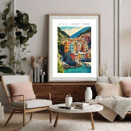 Kleurrijke Italië Cinque Terre Village Waterverf Poster
