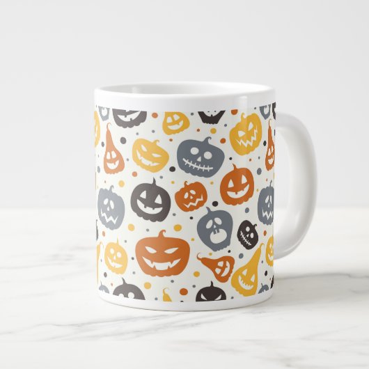 Kleurrijke Jack-O'-Lantern gezichten patroon Extra Grote Beker (Voorkant rechts)