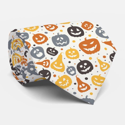 Kleurrijke Jack-O'-Lantern gezichten patroon Stropdas (Opgerold)