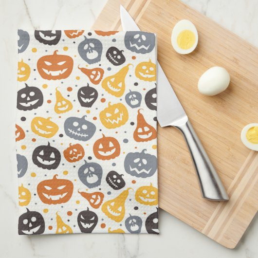 Kleurrijke Jack-O'-Lantern gezichten patroon Theedoek (Quarter Fold)