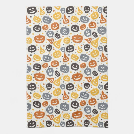 Kleurrijke Jack-O'-Lantern gezichten patroon Theedoek (Verticaal)