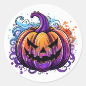 Kleurrijke Jack-O-Lantern Ronde Sticker (Voorkant)