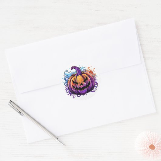 Kleurrijke Jack-O-Lantern Ronde Sticker (Envelop)