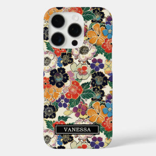 Kleurrijke Japanse Bloemen Geborduurd iPhone 16 Pro Hoesje