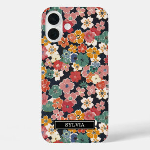 Kleurrijke Japanse Bloemige Print Monogram iPhone 16 Plus Hoesje
