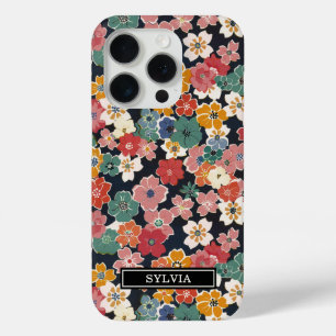 Kleurrijke Japanse Bloemige Print Monogram iPhone 15 Pro Case