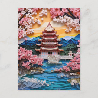 Kleurrijke Japanse Landschapsachtergrond Feestdagenkaart