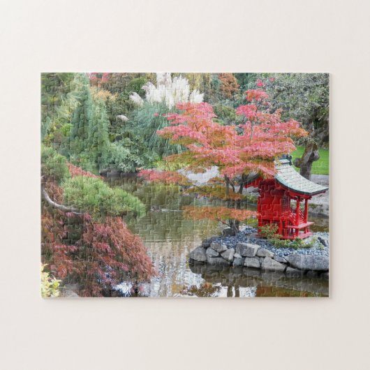 Kleurrijke Japanse Tuin Scène Landschap Legpuzzel (Horizontaal)