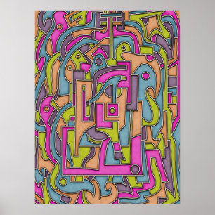 Kleurrijke jaren '60 Mod Geometrisch Abstract Poster