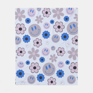 Kleurrijke jaren 70 Groovy Flower Smile Gezichtspa Fleece Deken