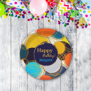 Kleurrijke jaren 80 Retro Circle Abstract Happy Bi Papieren Bordje