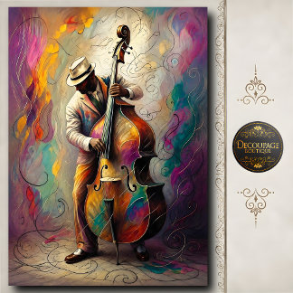 Kleurrijke Jazz Rechtopstaande Basgitarist Kunst Tissuepapier