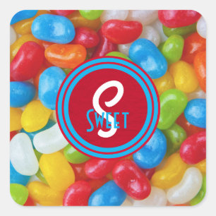 Kleurrijke  Jelly Beans in een Jar Monogram Vierkante Sticker
