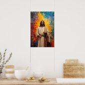 Kleurrijke Jezus Christus Portret Abstracte Mozaïe Poster (Keuken)