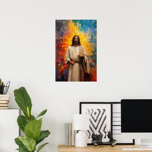 Kleurrijke Jezus Christus Portret Abstracte Mozaïe Poster (Thuiskantoor)