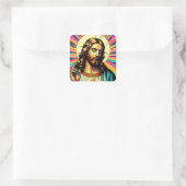 Kleurrijke Jezus stickers! Vierkante Sticker (Tas)