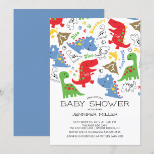 Kleurrijke Jongens Dinosaurus Baby shower Invitati Kaart