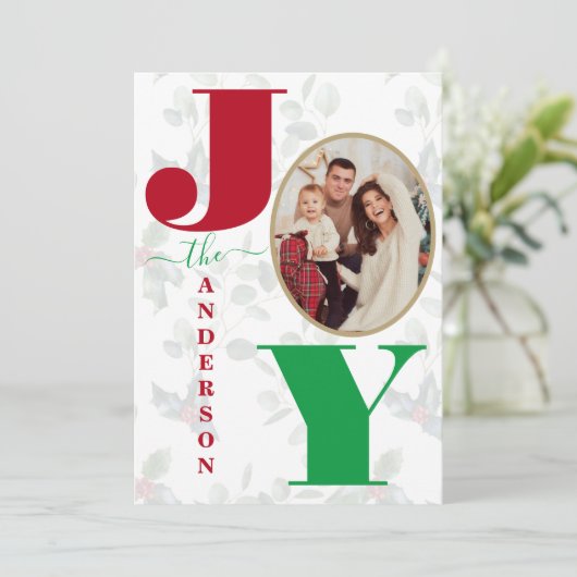 Kleurrijke Joy Script Kerstkaart (Staand voorkant)