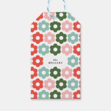 Kleurrijke Joyful Christmas Retro Daisy Gift Label