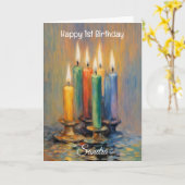 Kleurrijke kaarsen met letters Happy Birthday Kaart (Gele Bloem)