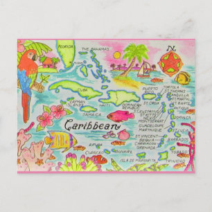 Kleurrijke kaart van Caribische eilanden