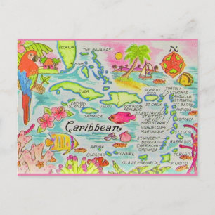 Kleurrijke kaart van Caribische eilanden
