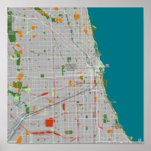 Kleurrijke kaart van Chicago Poster