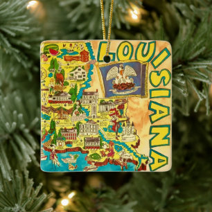 Kleurrijke kaart van Louisiana Keramisch Ornament