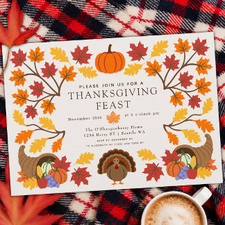 Kleurrijke kalkoen herfstblad Thanksgiving-diner Kaart