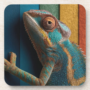 Kleurrijke Kameleon op Regenboog Achtergrond Bier Onderzetter