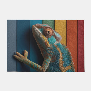 Kleurrijke Kameleon op Regenboog Achtergrond Deurmat