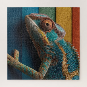 Kleurrijke Kameleon op Regenboog Achtergrond Legpuzzel