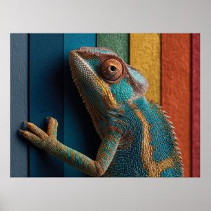 Kleurrijke Kameleon op Regenboog Achtergrond Poster