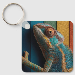Kleurrijke Kameleon op Regenboog Achtergrond Sleutelhanger