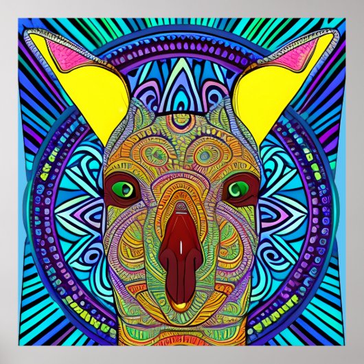 Kleurrijke kangoeroe mandala uniek interessant poster (Voorkant)
