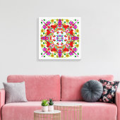 kleurrijke kardinalen en bloemen Mandala Canvas Afdruk (Insitu (Woonkamer))