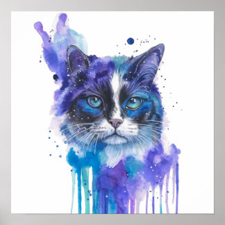 Kleurrijke kat aquarel kunstwerk poster