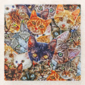 Kleurrijke kat collage glazen onderzetter (Voorkant)