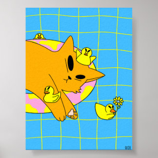 Kleurrijke Kat in het Zwembad Badkamer Poster
