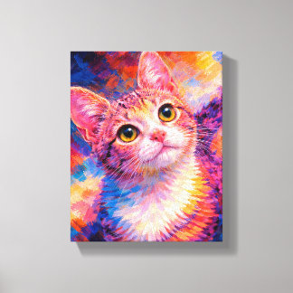 Kleurrijke kat-kunstprint | Levendig schilderij va Canvas Afdruk