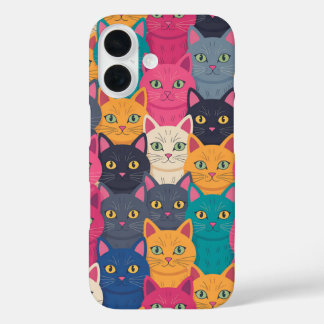 Kleurrijke Kat Menigte iPhone 16 Hoesje