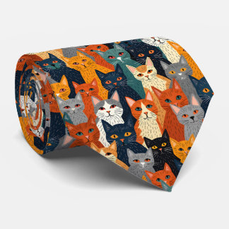 Kleurrijke Kat Menigte Modern Kunst Patroon Stropdas