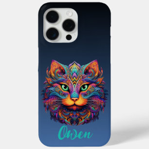 Kleurrijke Kat met Aangepaste Naam iPhone 15 Pro Max Hoesje