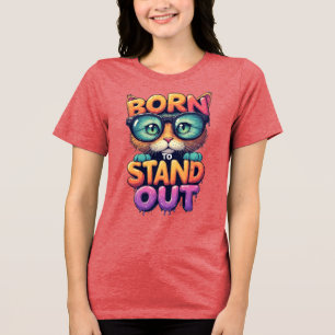 Kleurrijke Kat Met Bril en Vet Gedrukt Tekst Tri-Blend Shirt