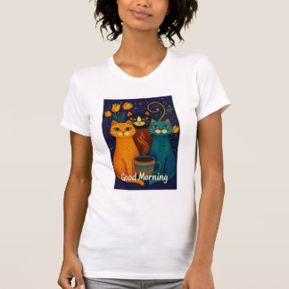 Kleurrijke kat met goed ochtendontwerp, Schattigee T-shirt