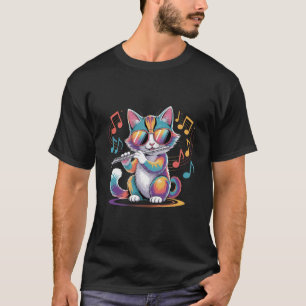 Kleurrijke kat met zonnebril die fluit speelt t-shirt