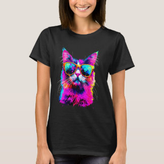 Kleurrijke Kat Met Zonnebril Dieren Kunst T-shirt