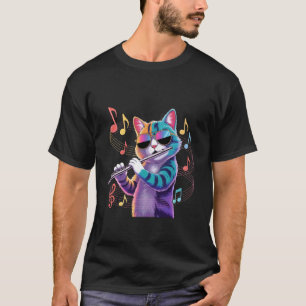 Kleurrijke kat met zonnebril fluit spelend kat t-shirt