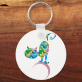 Kleurrijke kat op crescent maan Sleutelhanger (Voorkant)