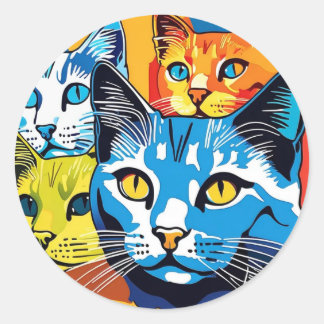 Kleurrijke Kat Pop Art Cat Pattern Ronde Sticker